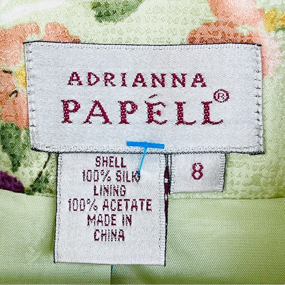 Adrianna Papell 100% Silk Jacket Short Sleeve Green Floral Buttons Front Lining - Picture 10 of 12